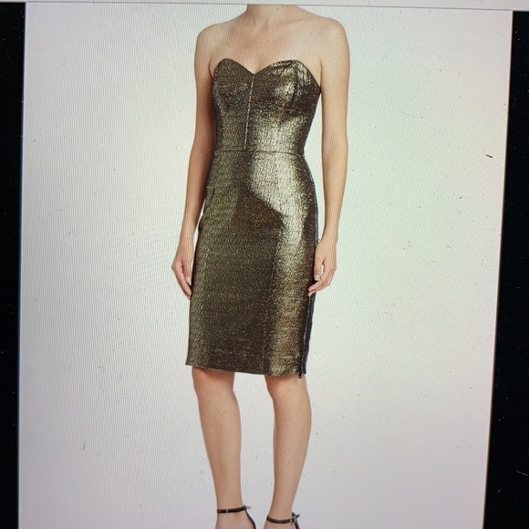 Milly Gold Metallic Strapless Dress 6 - Picture 3 of 12